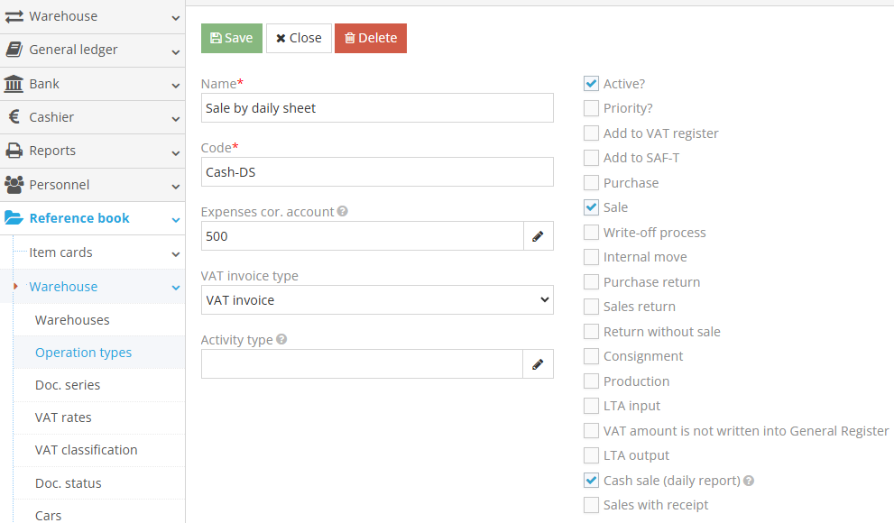 Sale by daily sheet operation